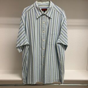 Austin Reed Men’s XL‎ Short Sleeve Striped Button Down 100% Cotton Green Purple.